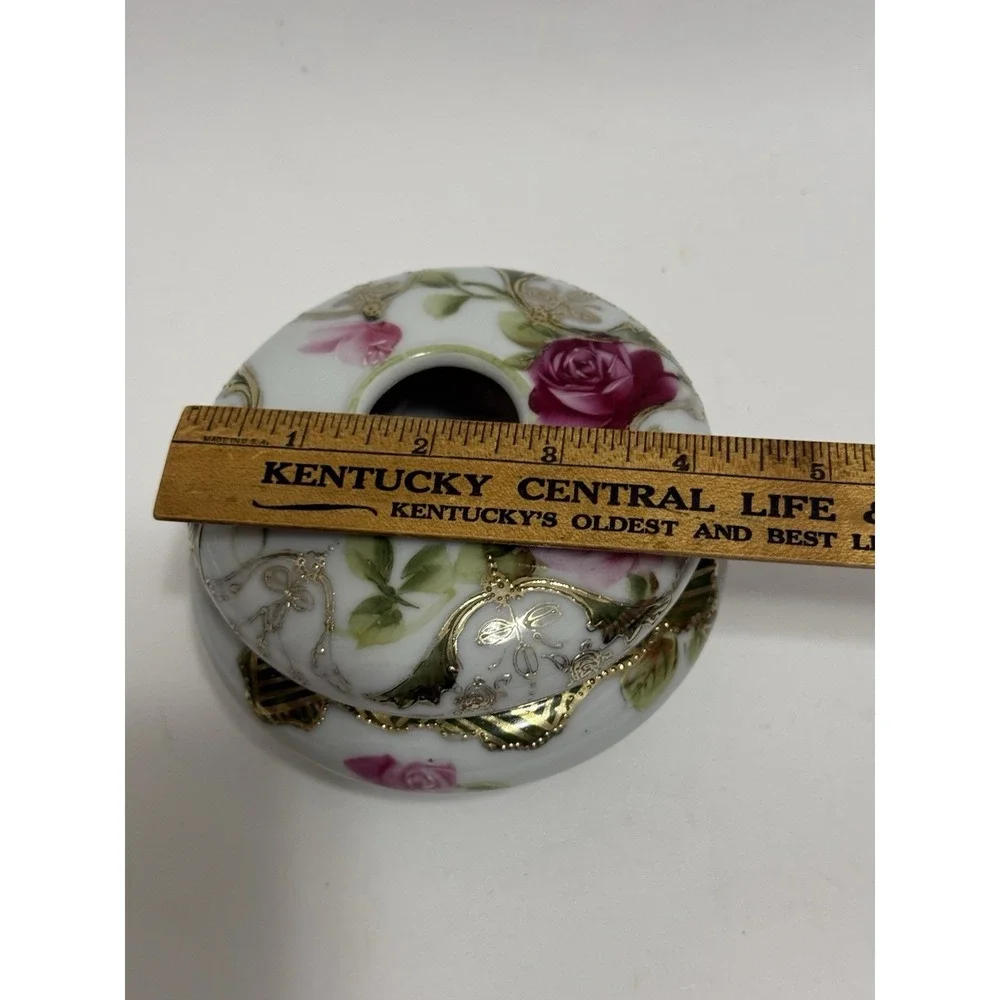 Antique Hand Painted Nippon Hair Receiver Pink Roses Gold Gilt 3 Footed Japan